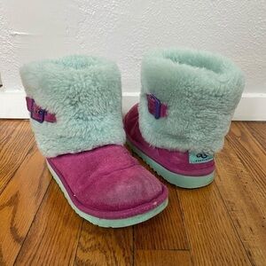 UGG Elle Kids Sheepskin Boots Pink/Blue Size 13